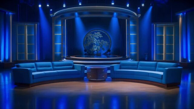 TV studio set being prepared for talk show variety program. Concept TV Studio, Set Design, Talk Show, Variety Program, Preparations