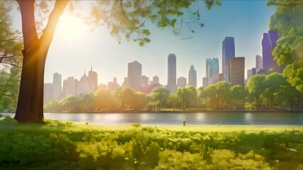 City transforms into eco-friendly green space for Earth Day to combat pollution. Concept Earth Day, City Transformation, Eco-Friendly, Green Space, Pollution Combat