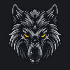 Fototapeta premium Fierce wolf head logo, Detailed fur texture and sharp features
