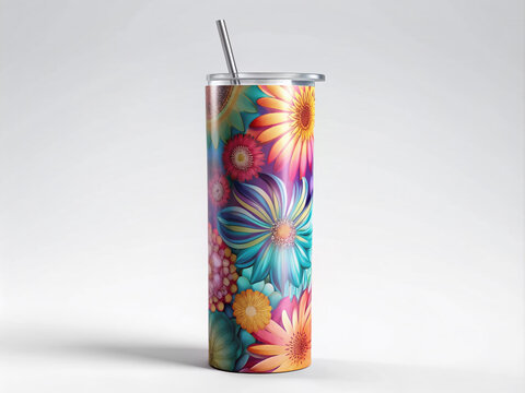 Dye sublimation 20oz skinny tumbler Mockup Add your own image and background 3d rendering