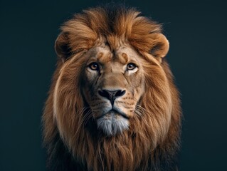 A lion portrait on dark background