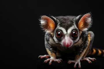 Mystic portrait of Papuan Sugar Glider, full body view, isolated on black background