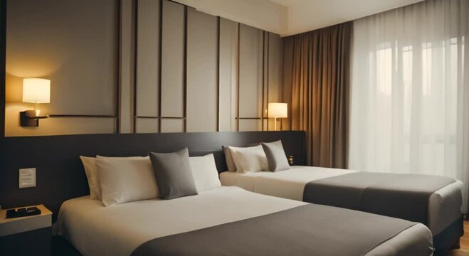 Interior of a hotel room 4k animation
