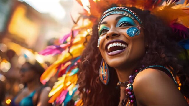 Vibrant Energy and Festivity at the Brazilian Carnaval Street Party. Concept Brazilian Carnaval, Street Party, Vibrant Energy, Festivity, Colorful Costumes