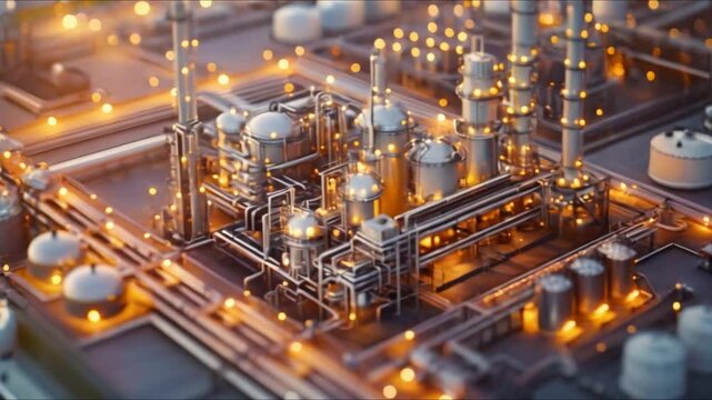 Isometric oil refinery plant in 3D on white background. Concept Isometric design, Oil refinery, 3D modeling, White background