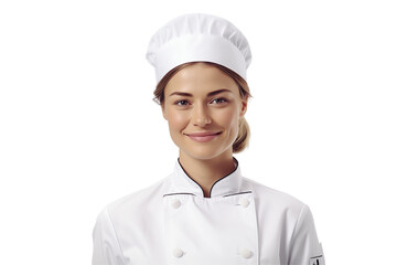 Women chef isolated on transparent background png cutouts. Images for graphic designers. White women. Image for flyers. Topics related to cooking. Cooking world. Job offer. Recruitment. European.