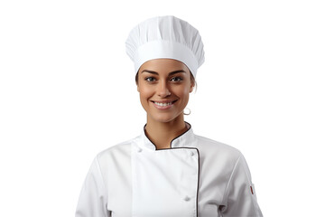 Women chef isolated on transparent background png cutouts. Images for graphic designers. White women. Image for flyers. Topics related to cooking. Cooking world. Job offer. Recruitment. European.