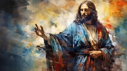 Obraz premium Watercolor painting of jesus on an artistic and creative background, isolated for focus