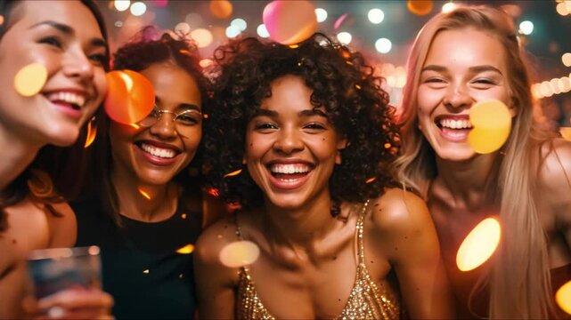 New Year's Party: Friends Dancing and Celebrating. Concept New Year's Party, Friends, Dancing, Celebrating