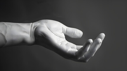 A hand is shown in a white color with a black background