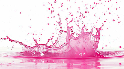 Bright pink liquid splashing up on a pure white background wallpaper