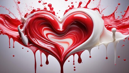 Heart of Swirling Red and White Paint Splashes