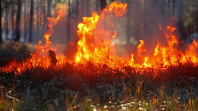 A controlled fire burns briefly before being quickly put out by professionals. Concept Fire safety, Controlled burn, Firefighters, Emergency response, Safety procedures