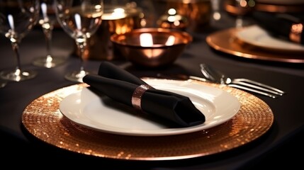 Fototapeta premium Elegant wedding menu invite card mockup in luxurious restaurant fine dining setting