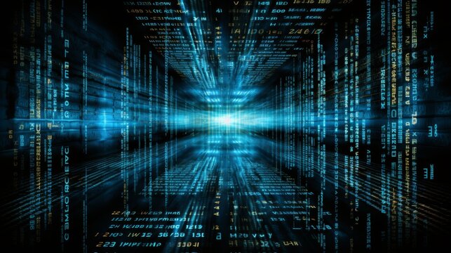 Blue binary code on dark background symbolizing information technology in a digital setting
