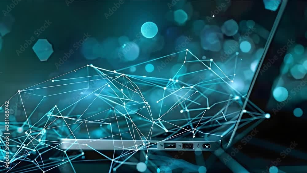 Aufkleber abstract technology background with laptop and computer networking elements. concept technology back