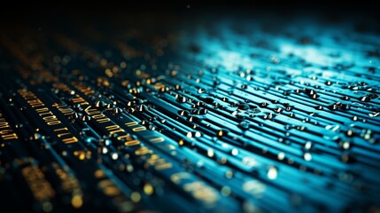 Blue binary code on dark background symbolizing information technology and digital data processing