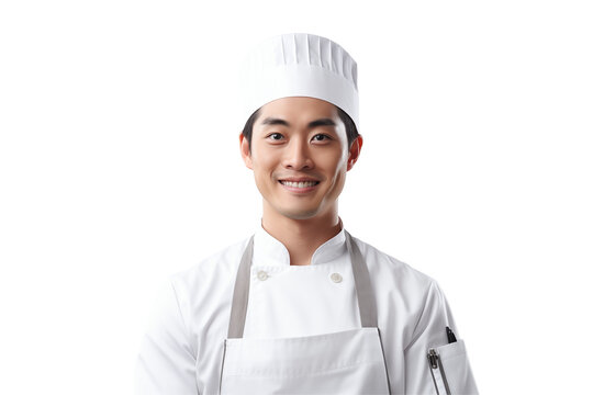 Asian men chef isolated on transparent background png cutouts. Images for graphic designers. Image for flyers. Topics related to cooking. Cooking world. Job offer. Recruitment. Asia. Asian. China. 