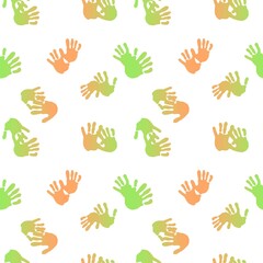 Handprint paint spots seamless abstract pattern for fabrics and linens