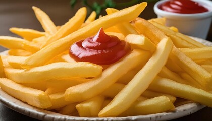 Plate of French Fries with Ketchup