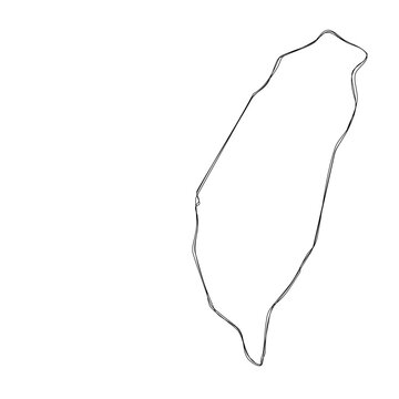recommend clip art: Taiwan country simplified map.Thin triple pencil sketch outline isolated on white background. Simple vector icon