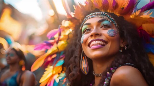 Vibrant Energy and Festivity at the Brazilian Carnaval Street Party. Concept Brazilian Carnaval, Street Party, Vibrant Energy, Festivity, Colorful Costumes