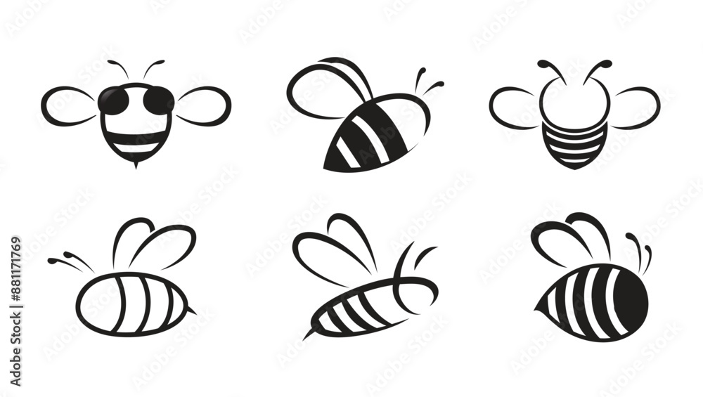 Wall mural creative cute bees without facial features collection set logo vector symbol illustration