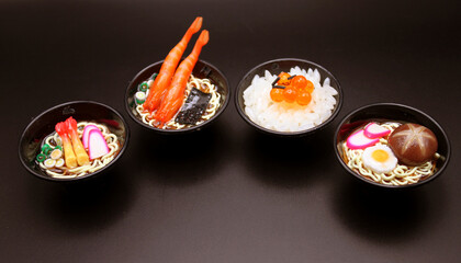 Miniature Chinese Food Ramen Bowls with Sushi and Lobster Tails for Dollhouse Food