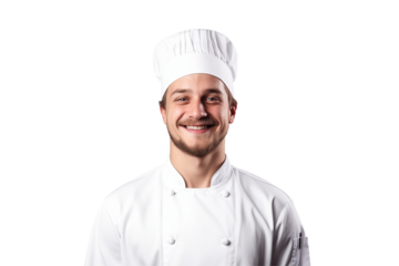 European men chef isolated on transparent background png cutouts. Images for graphic designers. Image for flyers. Topics related to cooking. Cooking world. Job offer. Recruitment. American. French.