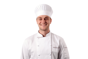 European men chef isolated on transparent background png cutouts. Images for graphic designers. Image for flyers. Topics related to cooking. Cooking world. Job offer. Recruitment. American. French.