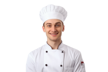 European men chef isolated on transparent background png cutouts. Images for graphic designers. Image for flyers. Topics related to cooking. Cooking world. Job offer. Recruitment. American. French.