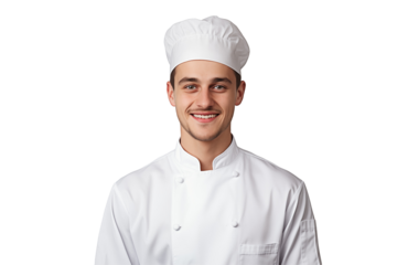 European men chef isolated on transparent background png cutouts. Images for graphic designers. Image for flyers. Topics related to cooking. Cooking world. Job offer. Recruitment. American. French.