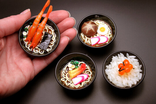 Miniature Chinese Food Ramen Bowls with Sushi and Lobster Tails for Dollhouse Food
