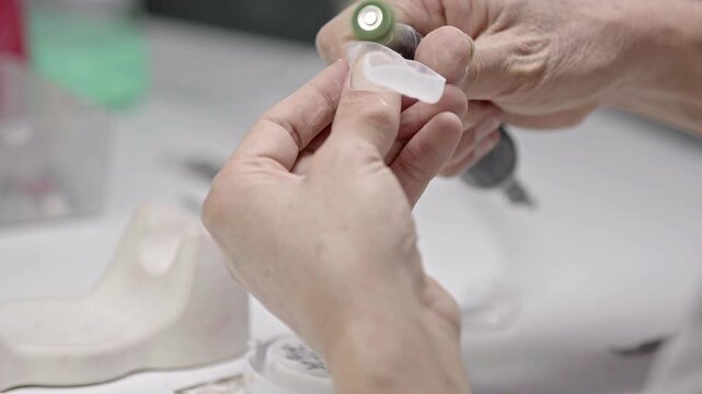 Denture Night Plate Shaping in the Dental Laboratory Footage.