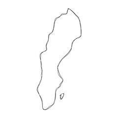 Sweden country simplified map.Thin triple pencil sketch outline isolated on white background. Simple vector icon