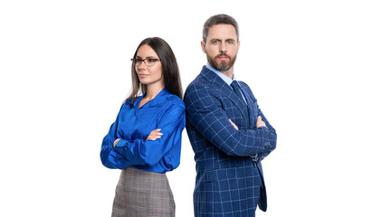 successful businesspeople. business coworkers isolated on white. two businesspeople in formal suit. ambitious businesspeople support. professional business leader with manager. good team