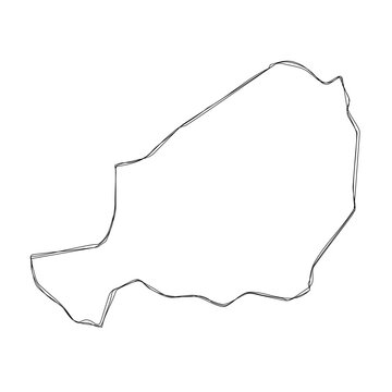recommend clip art: Niger country simplified map.Thin triple pencil sketch outline isolated on white background. Simple vector icon