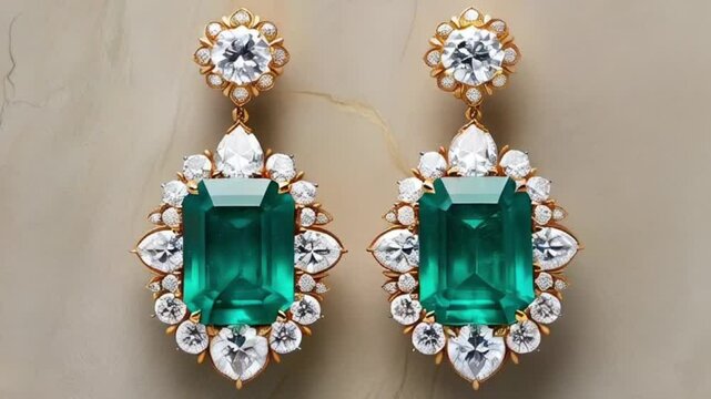 Beautiful pair of emerald and diamond earrings with a elegant drop design,. 