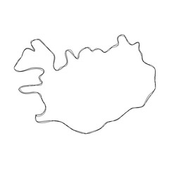 Iceland country simplified map.Thin triple pencil sketch outline isolated on white background. Simple vector icon