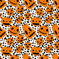Halloween pumpkins seamless monsters pattern for wrapping paper and fabric