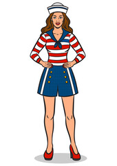 girl sailor in marine clothes pop art retro PNG illustration. Comic book style imitation.