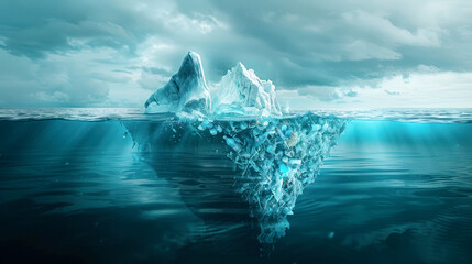 Iceberg made of plastic trash, environmental problems, ocean contamination concept