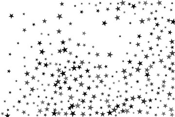 Silver star of confetti. Falling stars on a white background. Illustration of flying shiny stars. Decorative element. Suitable for your design, cards, invitations, gift, vip.