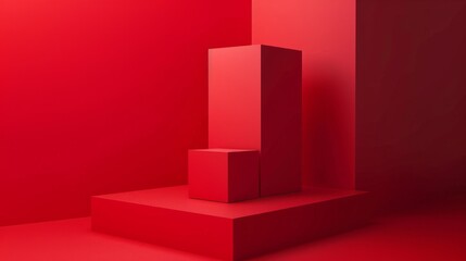 Abstract Red Geometric Shapes on Display