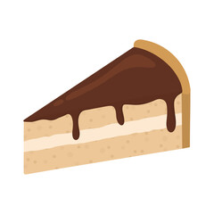 A slice of chocolate cake with cream filling. Isolated slice of cake.