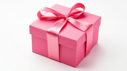 Obraz premium Pink Gift Box with Elegant Bow on White Background