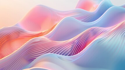 Abstract pink and lavender waves on a light background. Fluid 3D render concept.