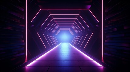 Fototapeta premium Futuristic Neon-Lit Tunnel with a Vibrant Blue Glow