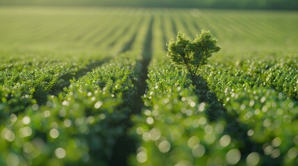 Symbol of cultivation in a green field emphasizing Earth Day and ecosystem protection