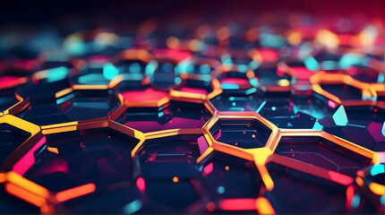 Obraz premium Hexagonal pattern on colorful tech background